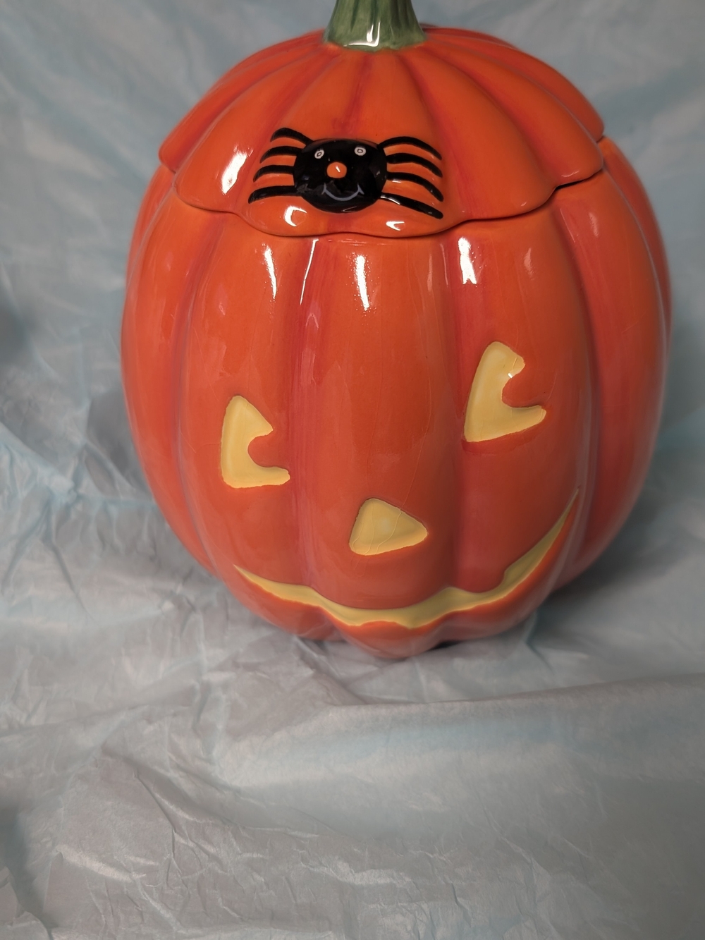 Hallmark Orange Ceramic Jack-O'-Lantern Candy Jar with Spider Accent